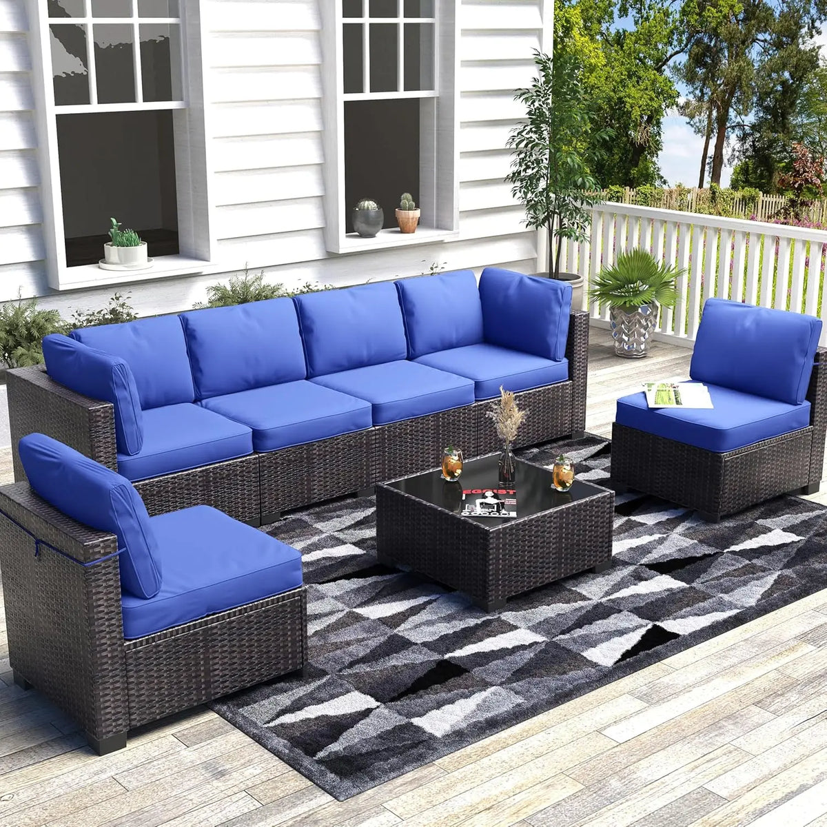 HiMISS Modular Outdoor Rattan Conversation Sofa Set