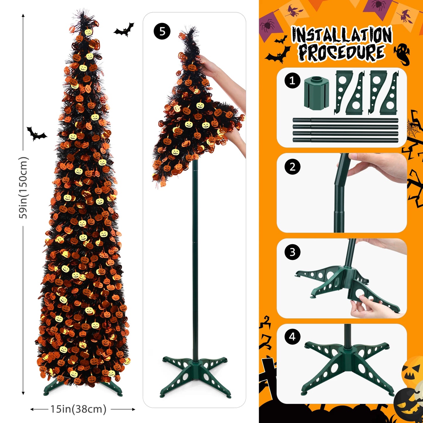Halloween Pop Up Artificial Tree With Pumpkin Decor