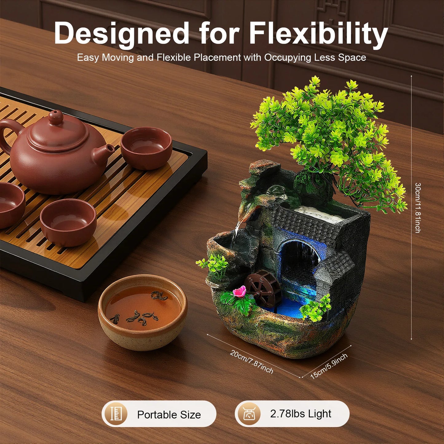 Tabletop Fountain Ornament, Tabletop Fountain, Flowing Water Resin Decor, Imitation Rock Bonsai, Durable Desktop Water Feature, Nature Style, 110V US Plug, Indoor Office Living Room Decoration, Hand-Carved Simulation Plant Wh