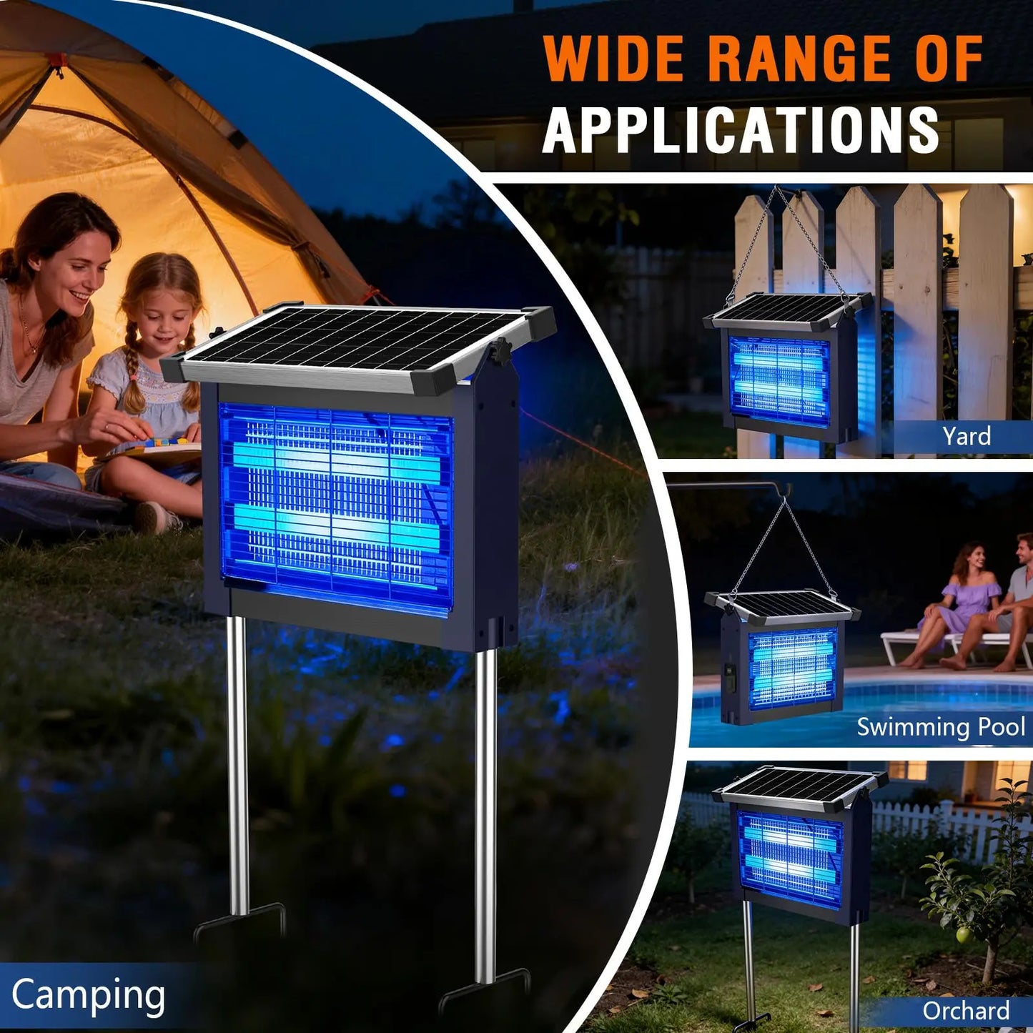 Solar Mosquito Zapper Cordless Outdoor Waterproof