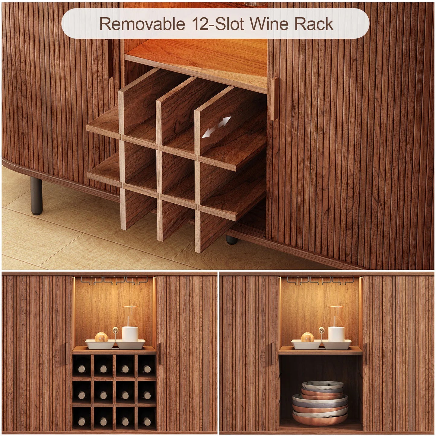 Modern LED Wine Bar Cabinet With Glass Rack
