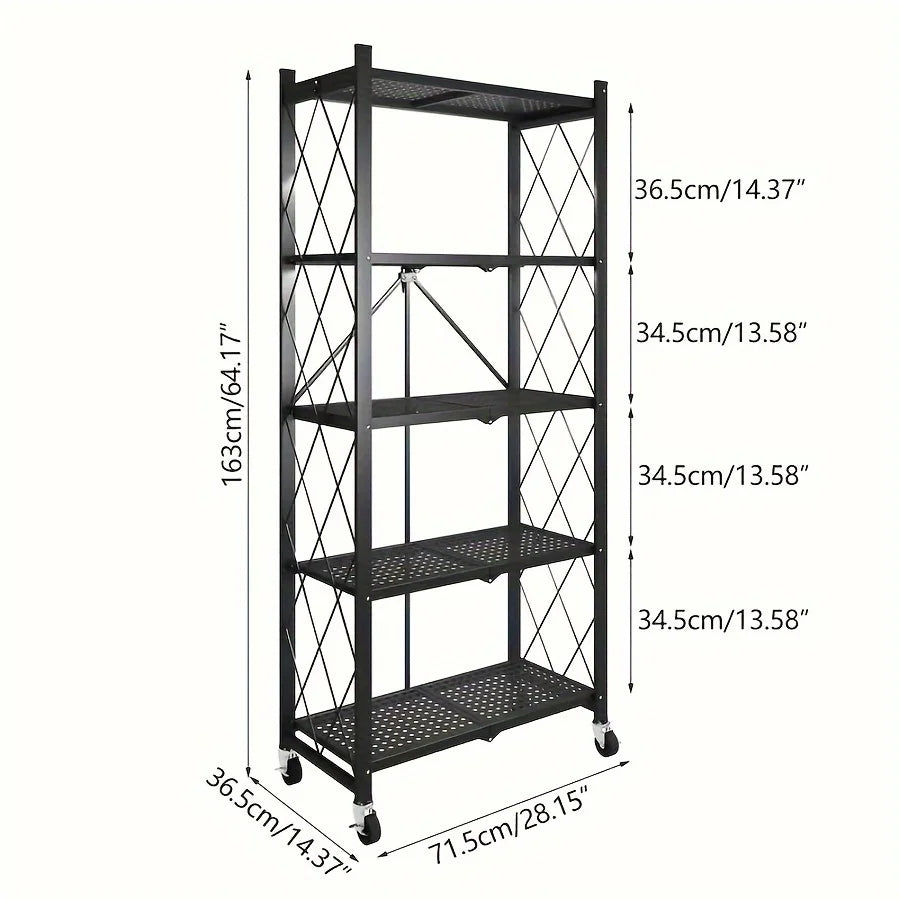 Heavy-Duty Foldable Metal Storage Rack With Wheels