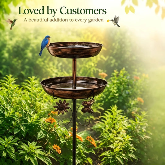 Dual Layer Metal Bird Bath And Feeder Set