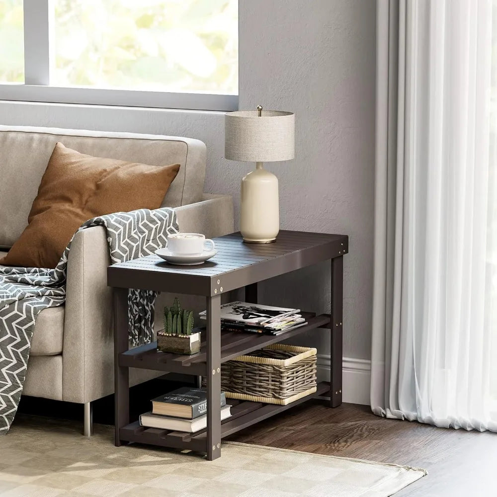 Three Tier Bamboo Shoe Bench Sturdy Organizer Holds 300lbs Entryway Bedroom Living Room Balcony