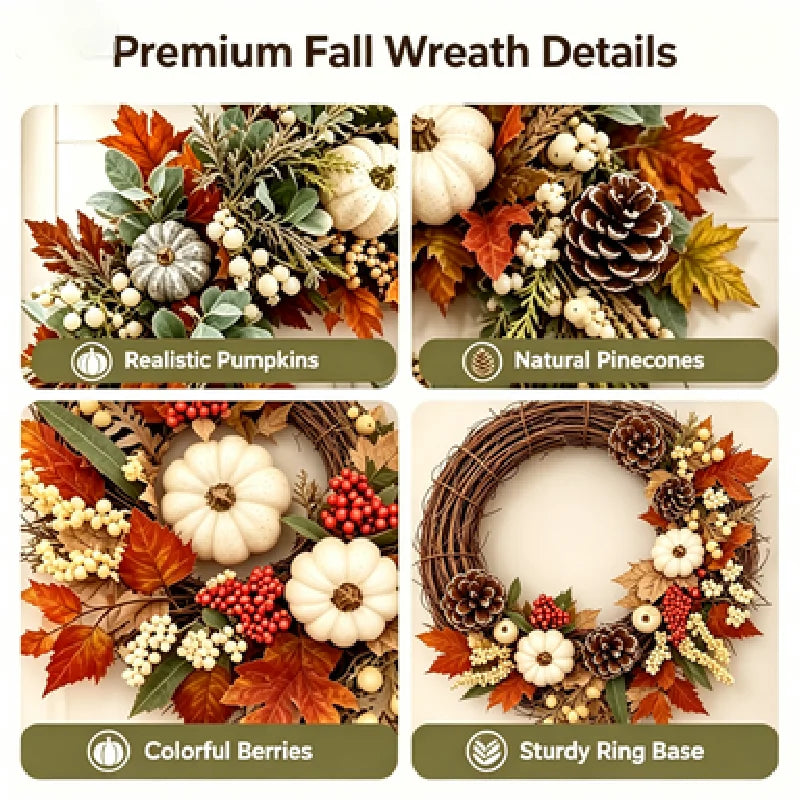 Thanksgiving Pumpkin And Maple Leaf Door Wreath