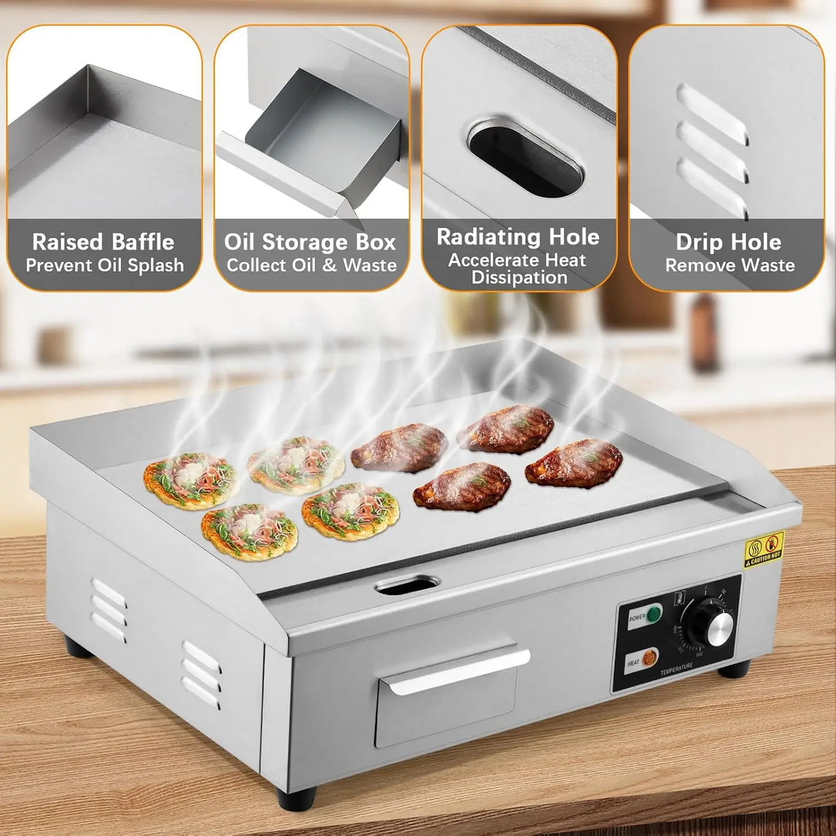 Tacleekii Commercial Stainless Steel Electric Griddle