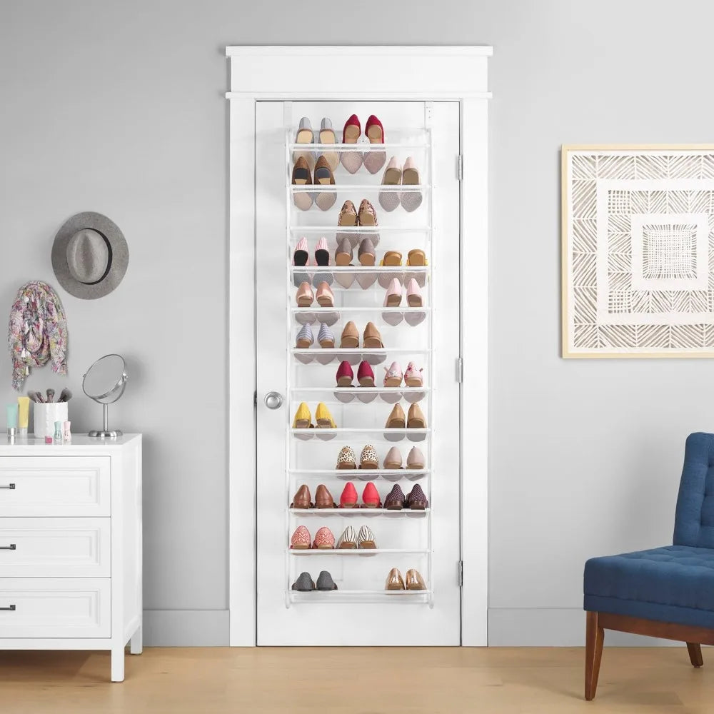 36 Pair Over Door 12 Tier Hanging Shoe Organizer Heavy Duty Metal Mesh Rack Closet Storage White