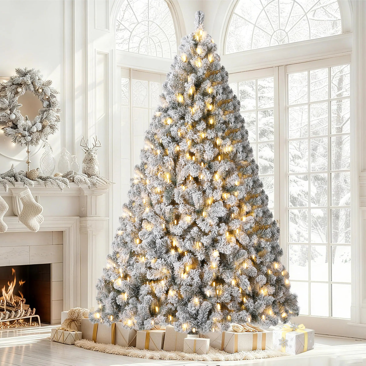 Snow Flocked Prelit Christmas Tree With Warm White LEDs
