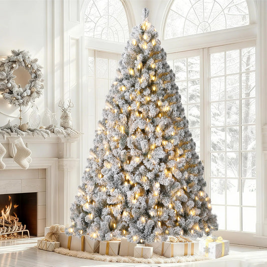Snow Flocked Prelit Christmas Tree With Warm White LEDs