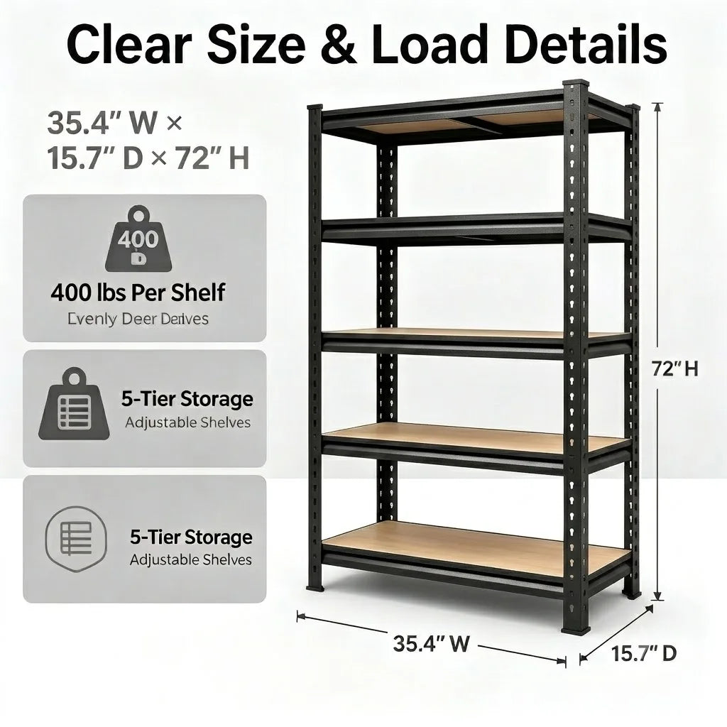 Heavy Duty Metal Storage Rack 5 Tier MDF Shelving Unit
