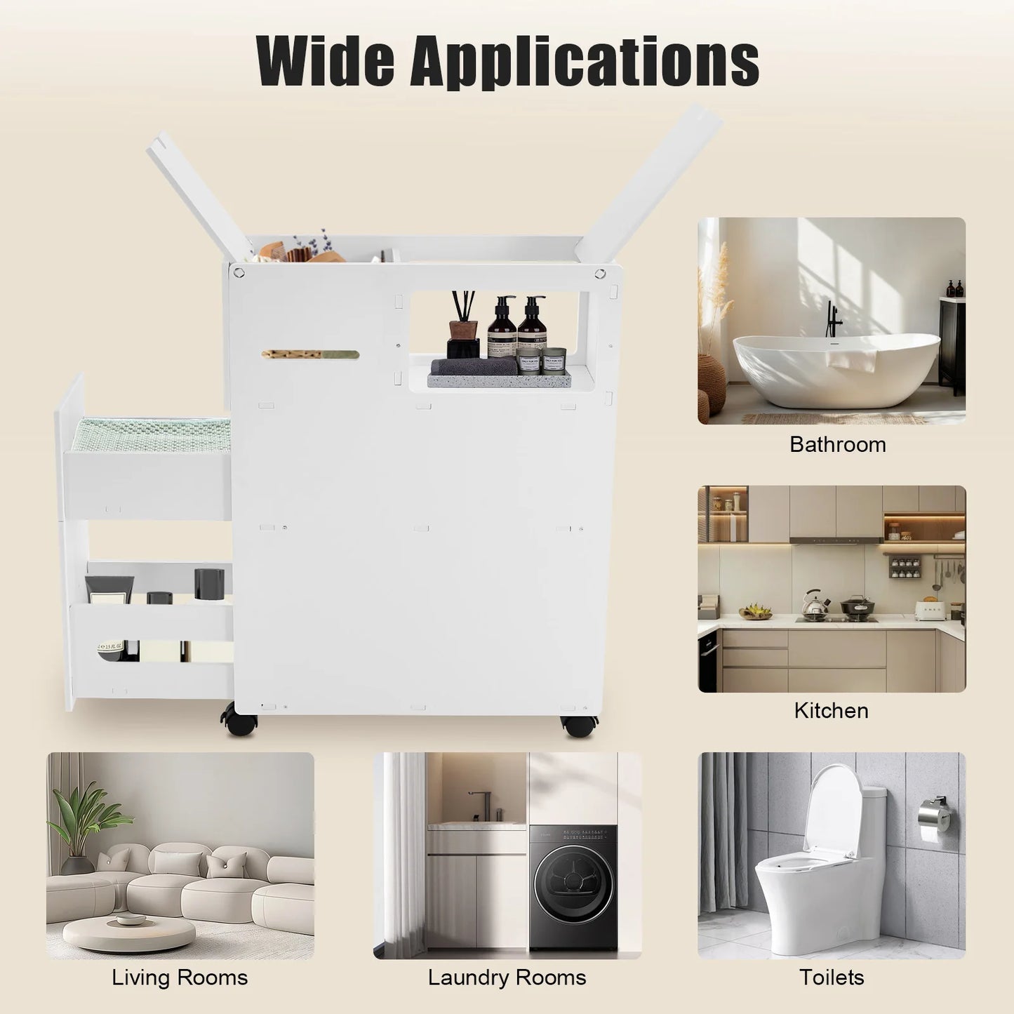 Narrow PVC Bathroom Storage Cabinet With Drawers And Wheels