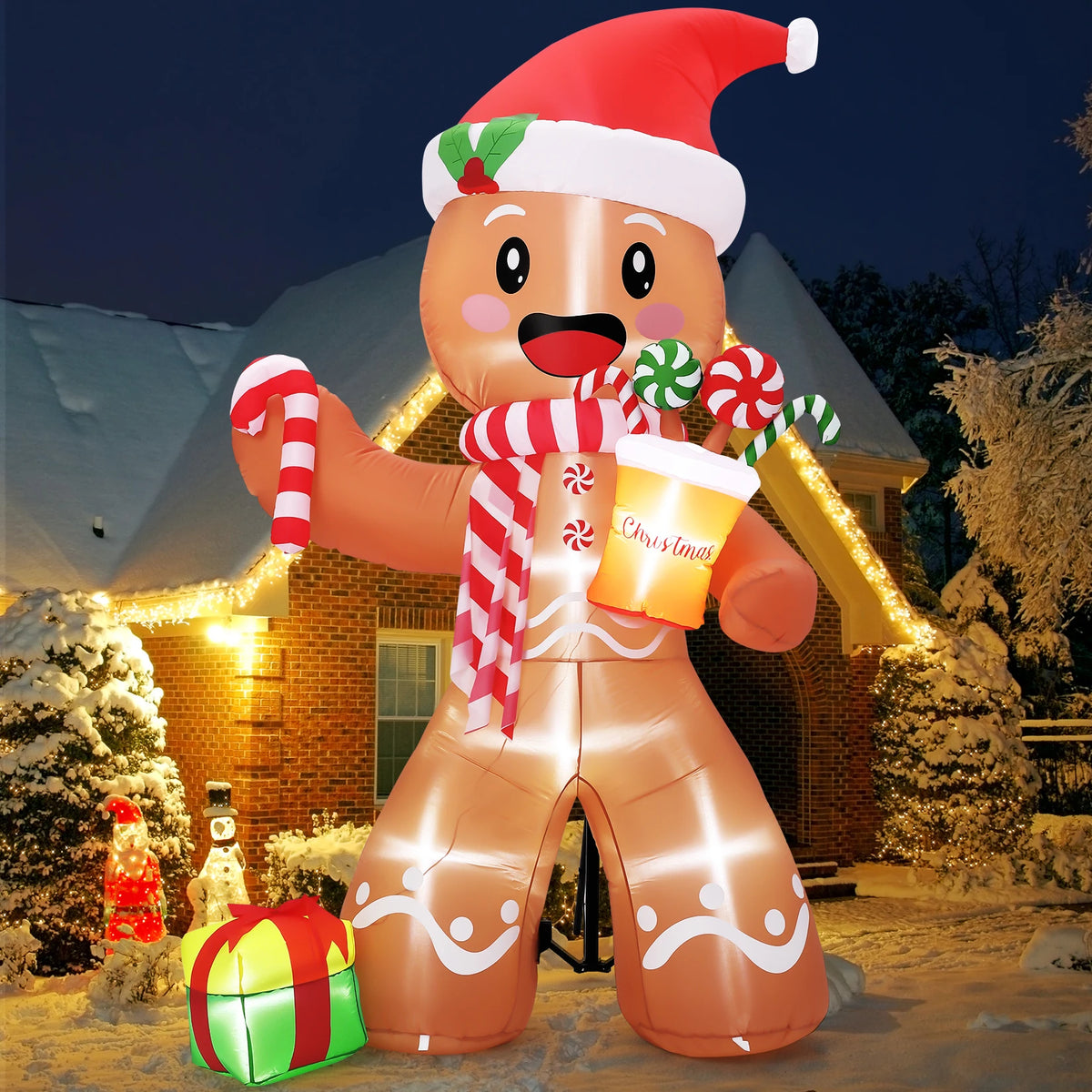 HiMISS Lighted Gingerbread Man Christmas Inflatable