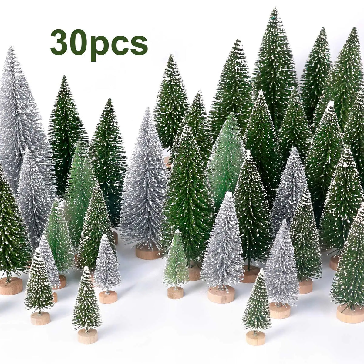 Artificial Christmas Bottle Brush Trees With Wooden Base