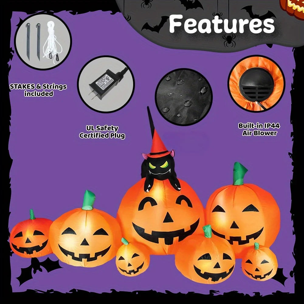 Halloween Pumpkin Inflatable With Witch Cat Lights
