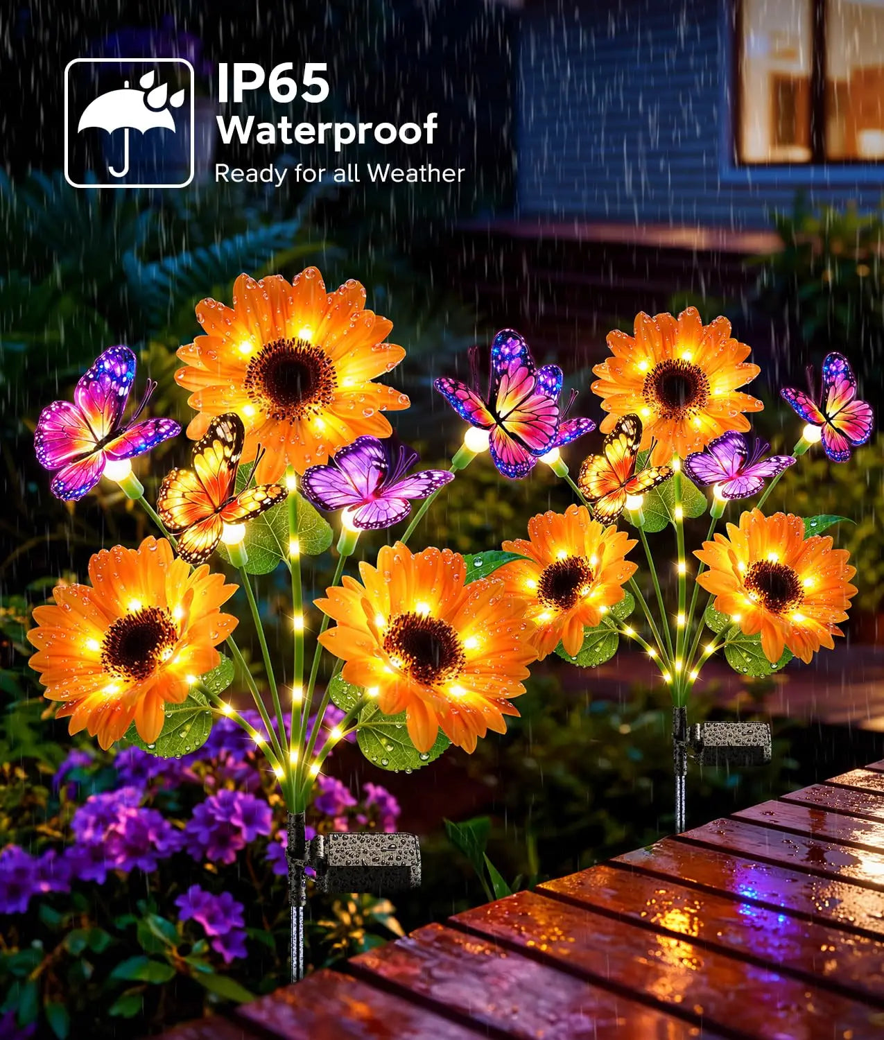Solar Sunflower Garden Lights With Butterflies