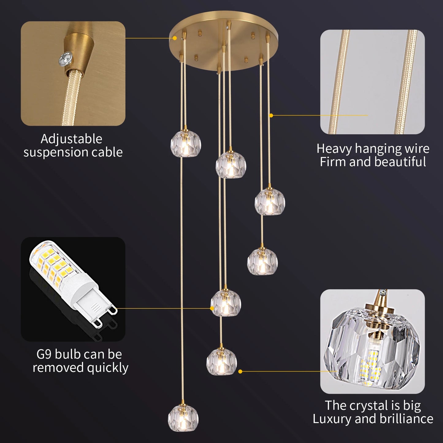Crystal Ball Led Modern Cluster Chandelier Pendant Light Home Decor Ceiling Lamp Luxury Lustres Living Dining Room Stair Fixture
