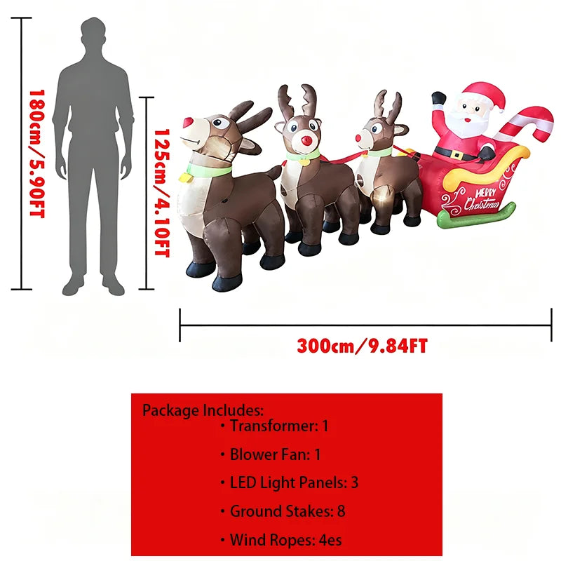 LED Inflatable Santa Sleigh With Reindeer Yard Decor