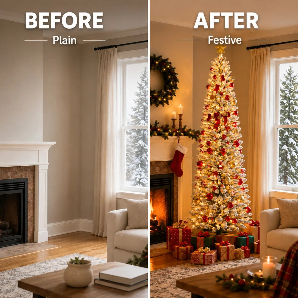 Slim Snow Flocked Prelit Christmas Tree With Warm Lights