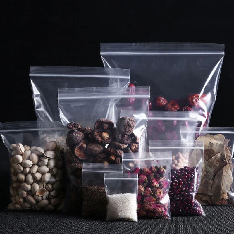200/100PCS Transparent Zip Bags.  Food, Jewelry, Vacuum Storage Bag.