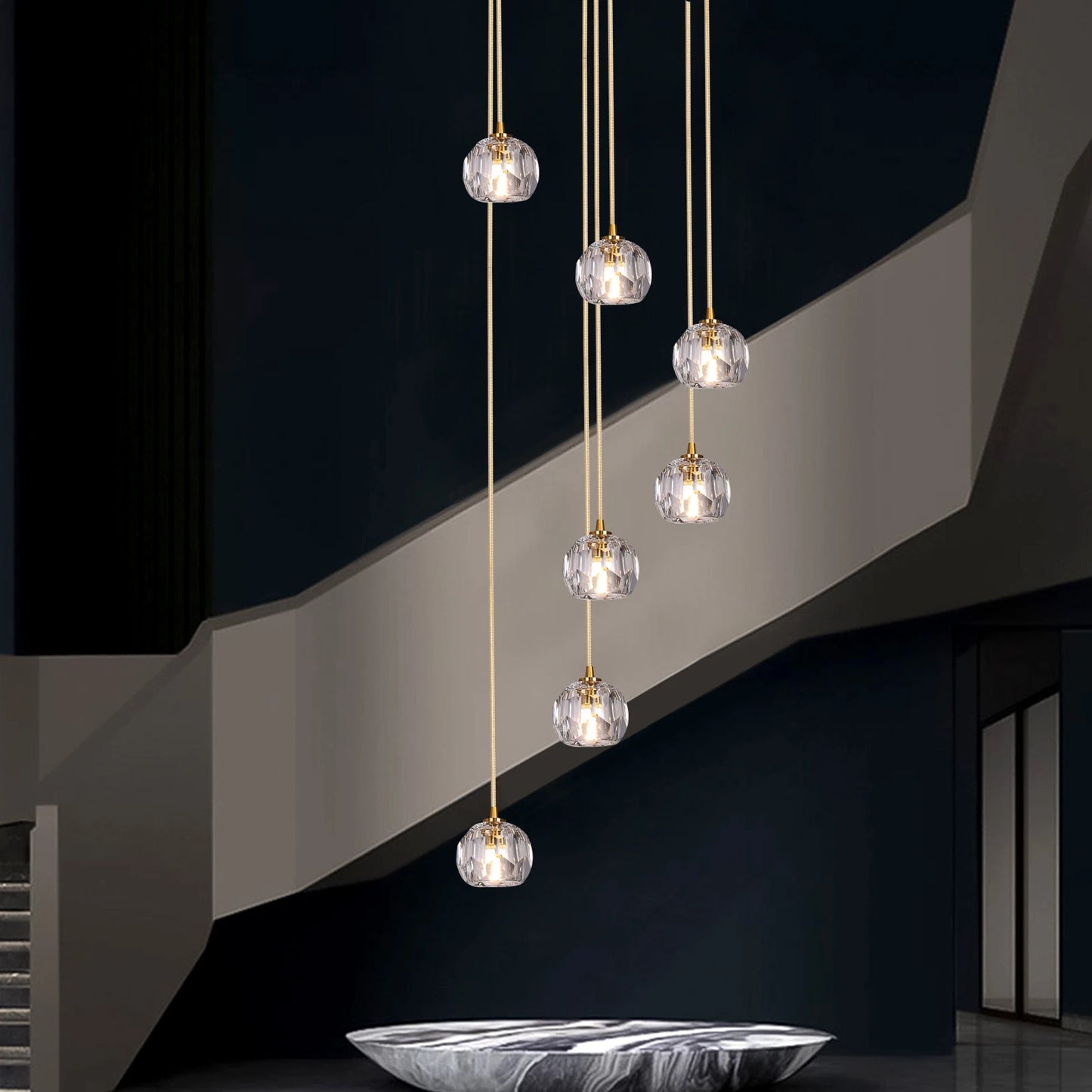 Crystal Ball Led Modern Cluster Chandelier Pendant Light Home Decor Ceiling Lamp Luxury Lustres Living Dining Room Stair Fixture