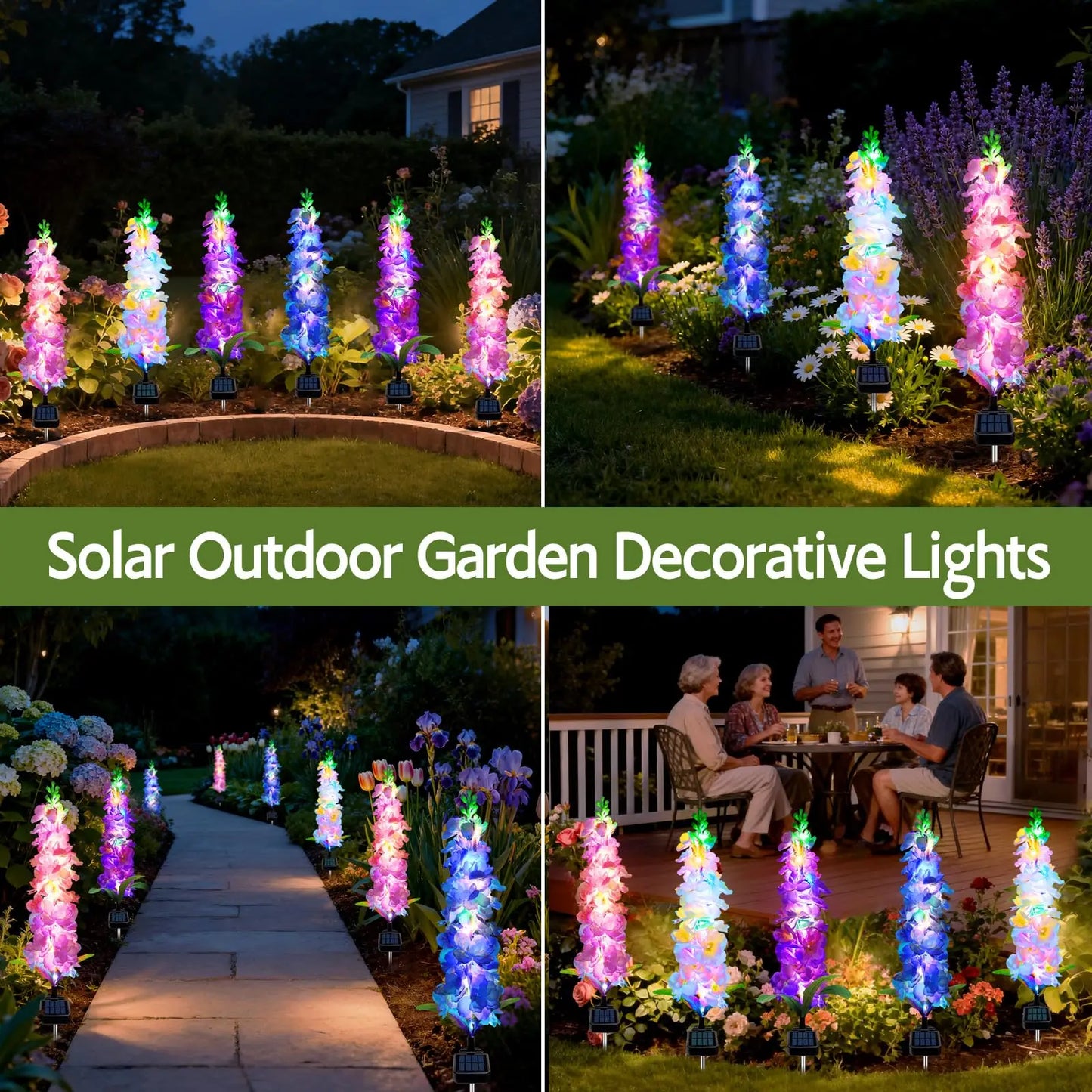 Solar Delphinium Flower Garden Lights With 80 Led Bulbs