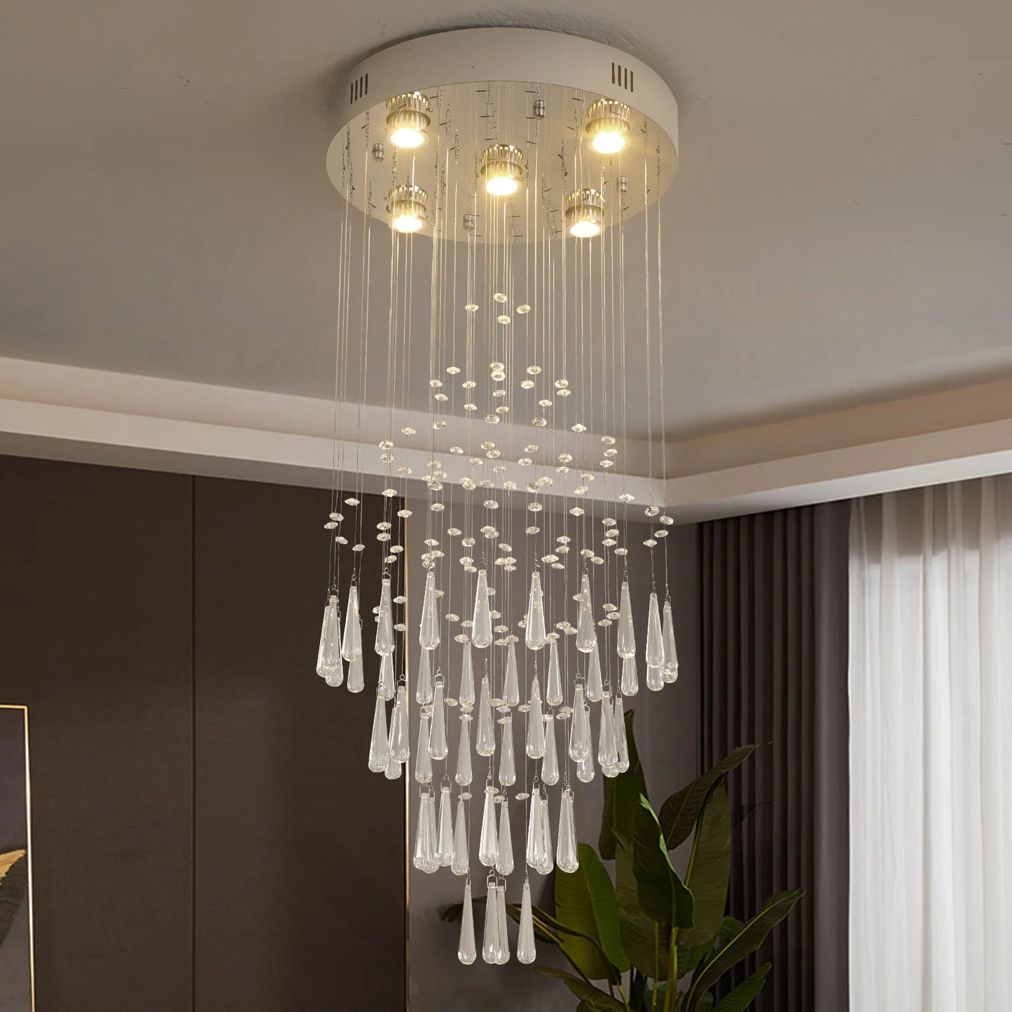 Luxury Crystal Led Pendant Light Loft Stair Droplight Modern Chandelier Ceiling Lamps Home Appliance Deco Lustre Hanging Fixture