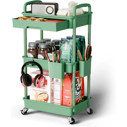 Three Tier Rolling Cart Mobile Storage Organizer for Laundry Bathroom Office Kitchen Craft Diaper Bedside Snack