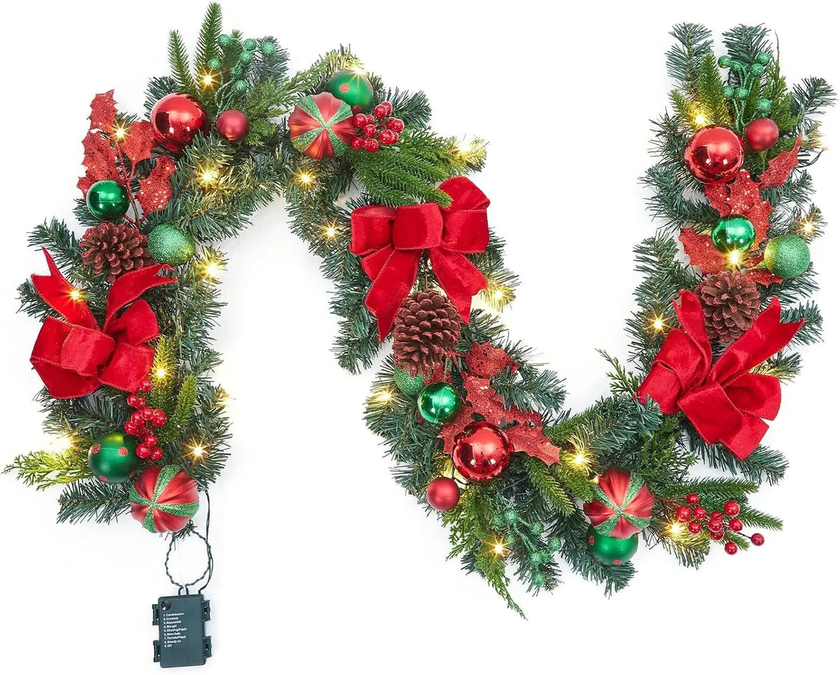 Tacleekii Prelit Christmas Garland With Ornaments
