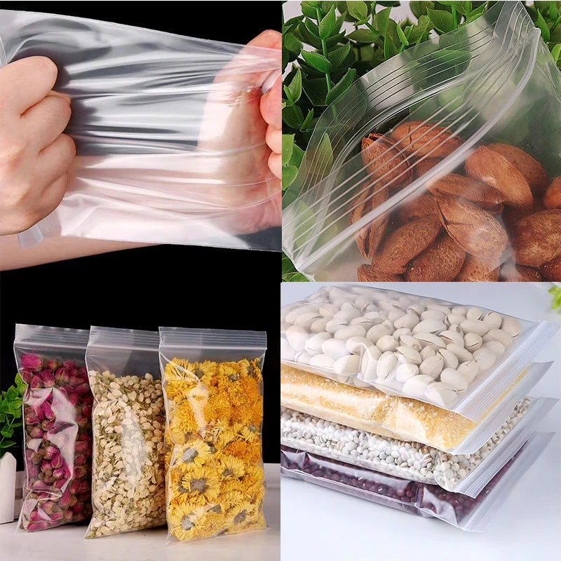 200/100PCS Transparent Zip Bags.  Food, Jewelry, Vacuum Storage Bag.