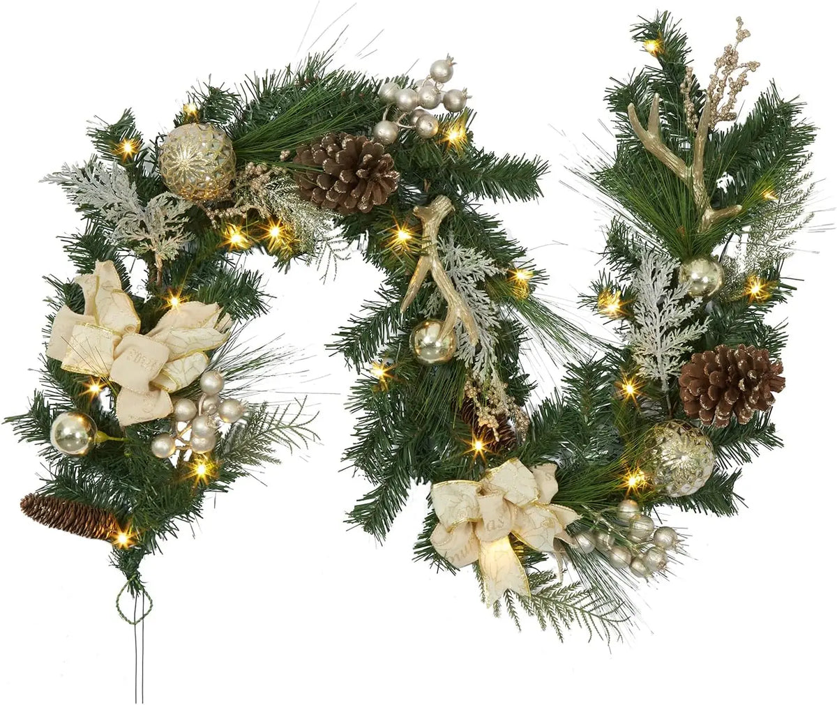 Tacleekii Prelit Christmas Garland With Ornaments