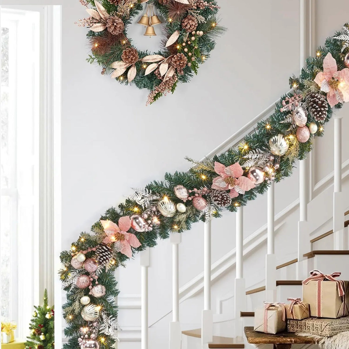 Tacleekii Prelit Christmas Garland With Ornaments