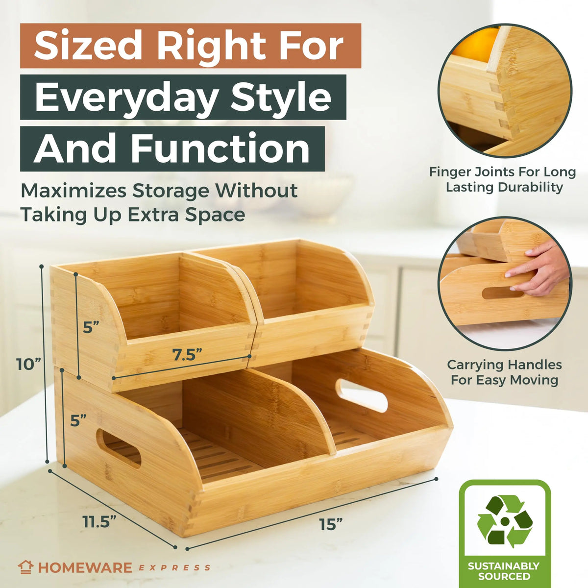 Bamboo Potato And Onion Storage Bin Organizer