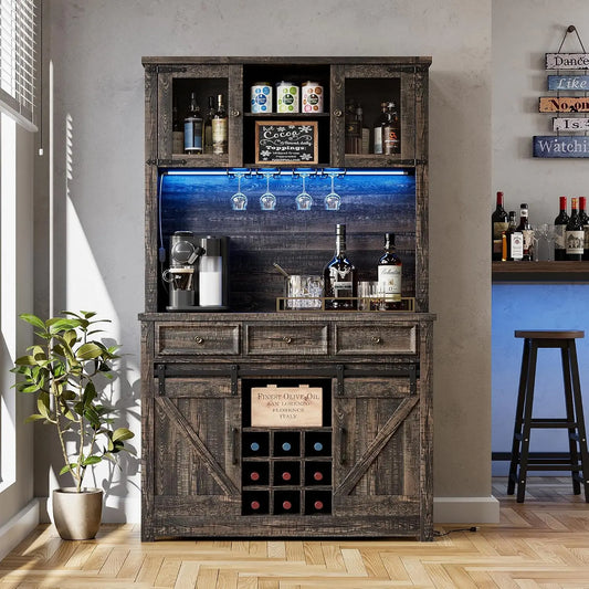 HiMiss Coffee Bar Cabinet With LED Lights