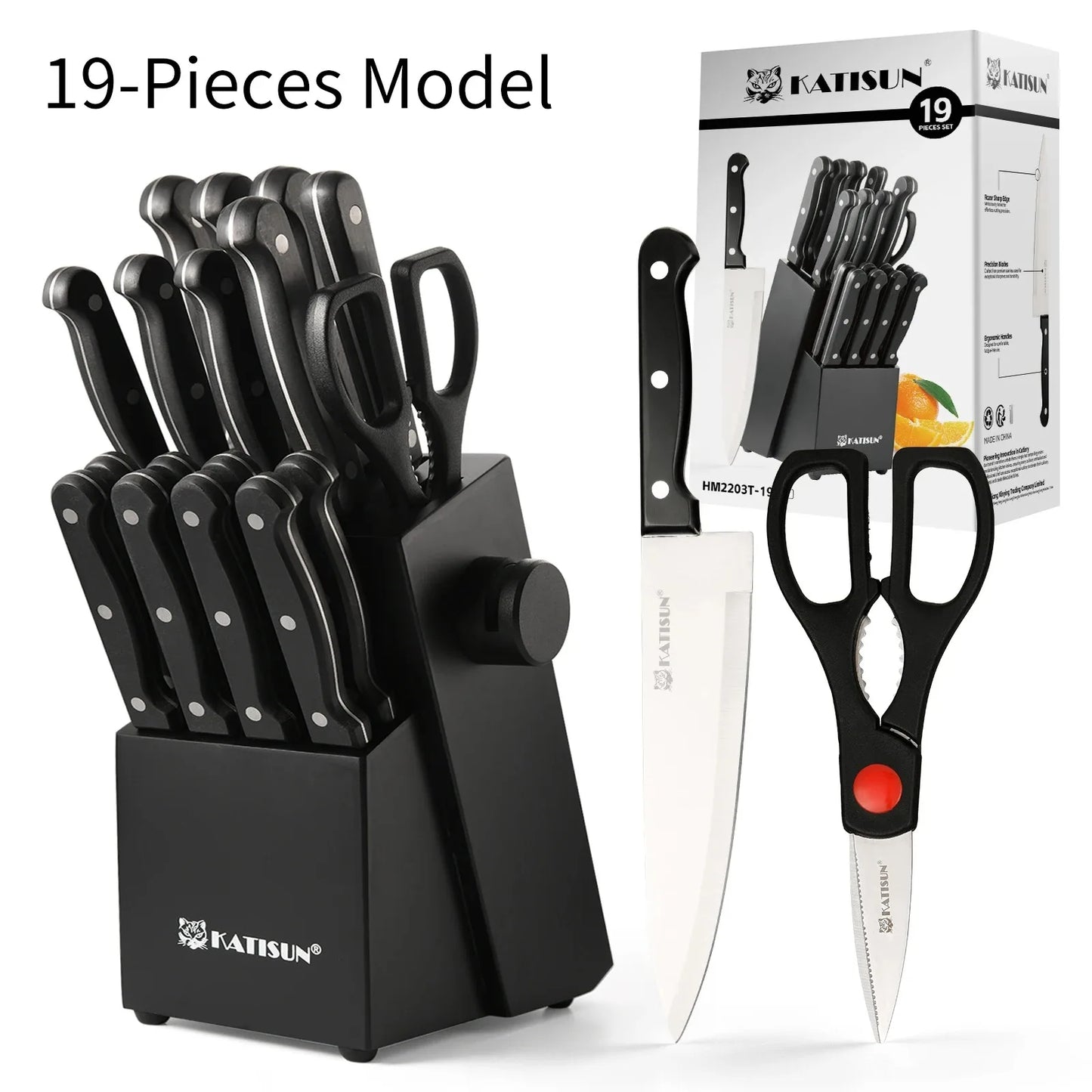 Katisun 19-Piece Kitchen Knife Set With Block