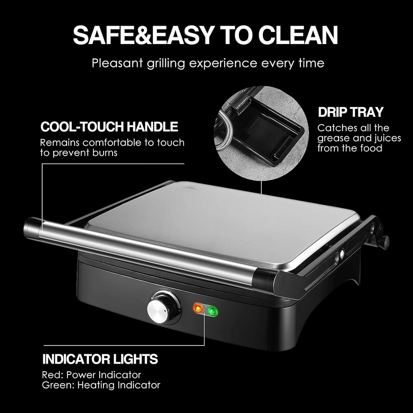 Ostba 1200W Panini Press Grill With Adjustable Temp