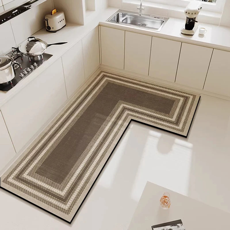 Kitchen Mat Waterproof Floor Mat Pvc Leather Rug Simple Style L-shaped Carpet Anti-oil Non-slip Carpets Home Decoration Rugs
