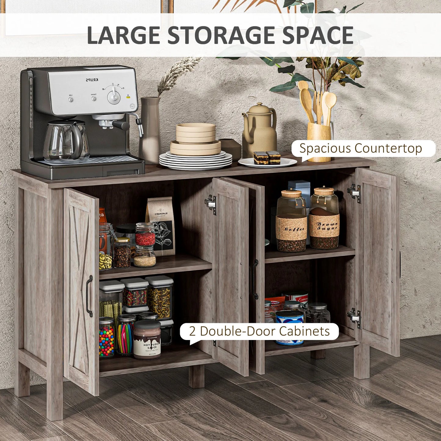 Farmhouse Wood Sideboard Cabinet With Barn Doors