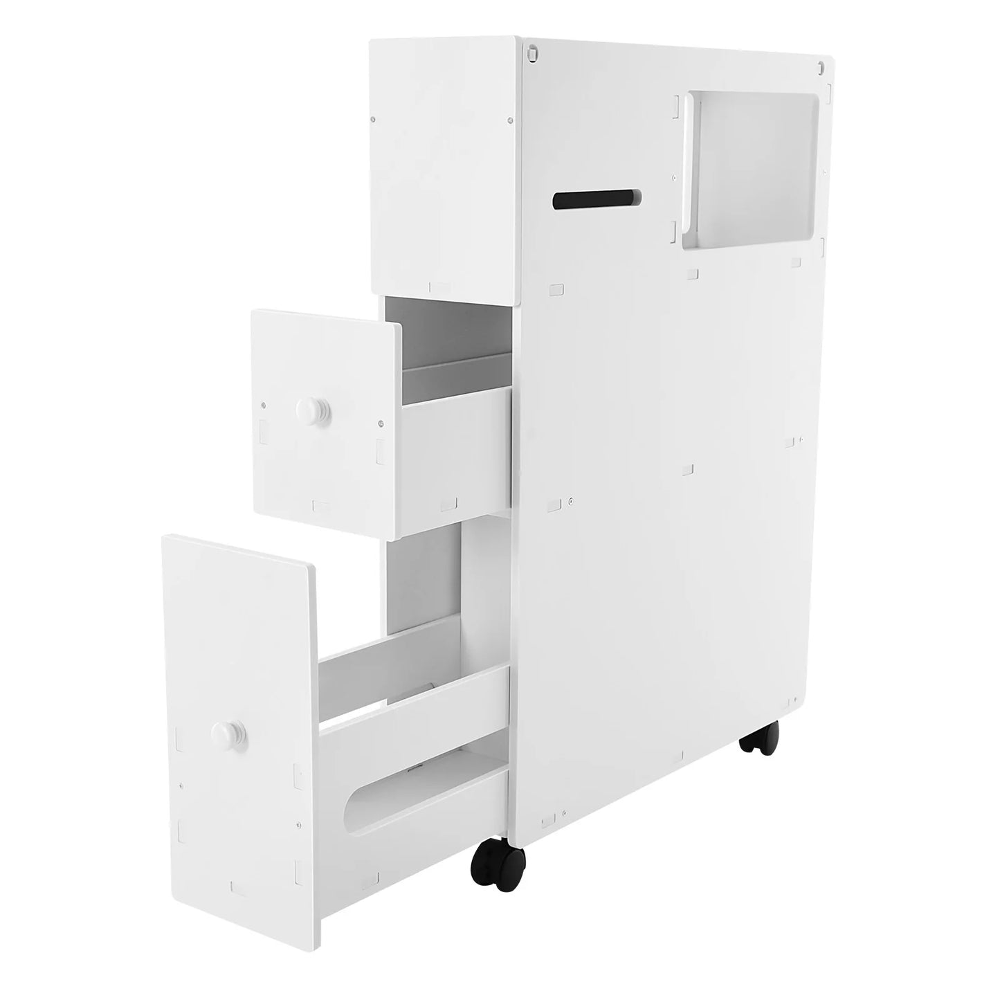 Narrow PVC Bathroom Storage Cabinet With Drawers And Wheels