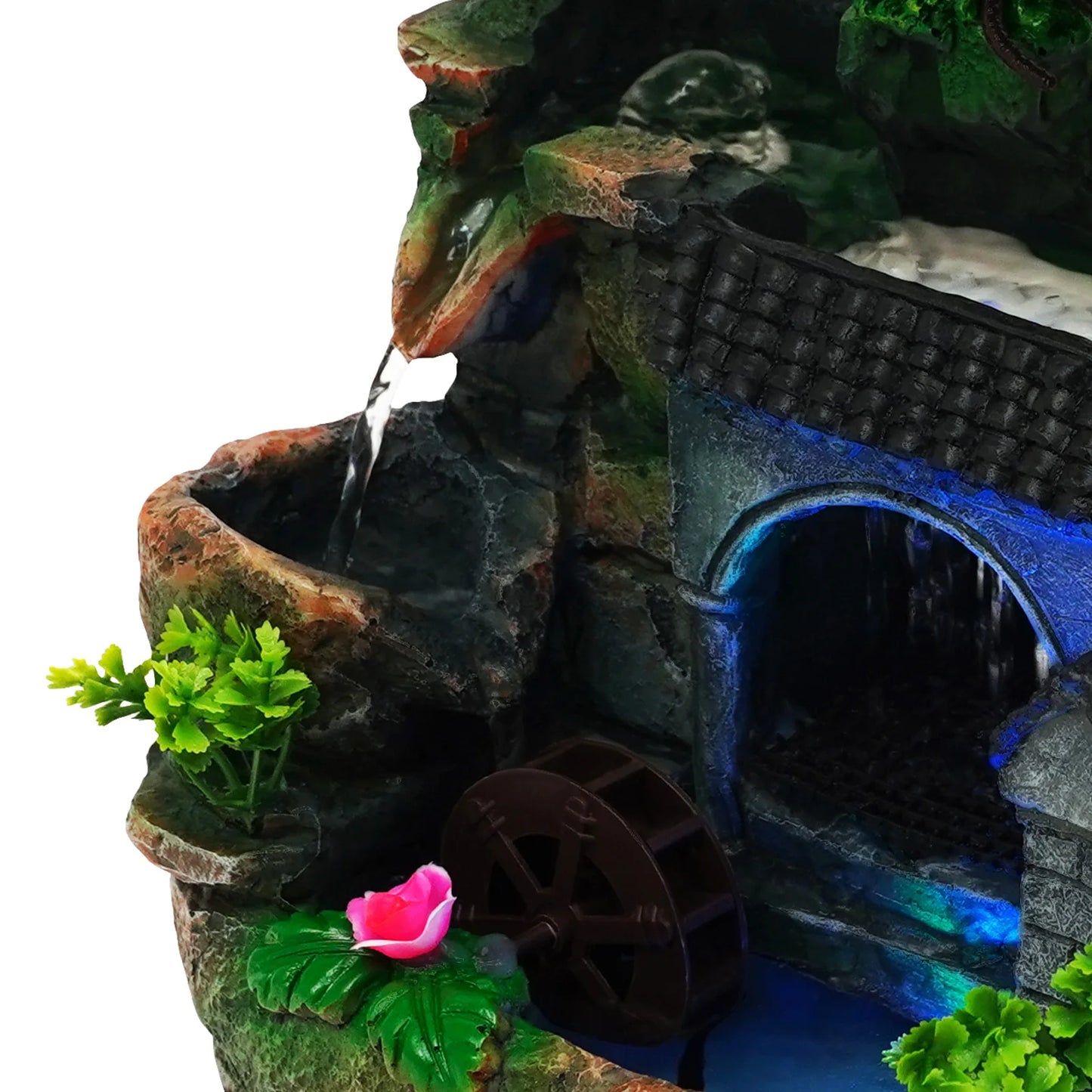 Tabletop Fountain Ornament, Tabletop Fountain, Flowing Water Resin Decor, Imitation Rock Bonsai, Durable Desktop Water Feature, Nature Style, 110V US Plug, Indoor Office Living Room Decoration, Hand-Carved Simulation Plant Wh