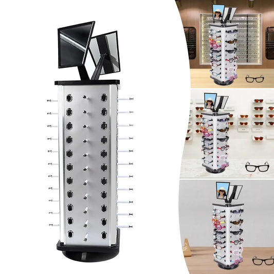 44 Pairs Sunglasses Organizer Holder.  Glasses Display Stand.   Rack 360° Rotating with Mirror. For Home, Shop , Exhibition Display