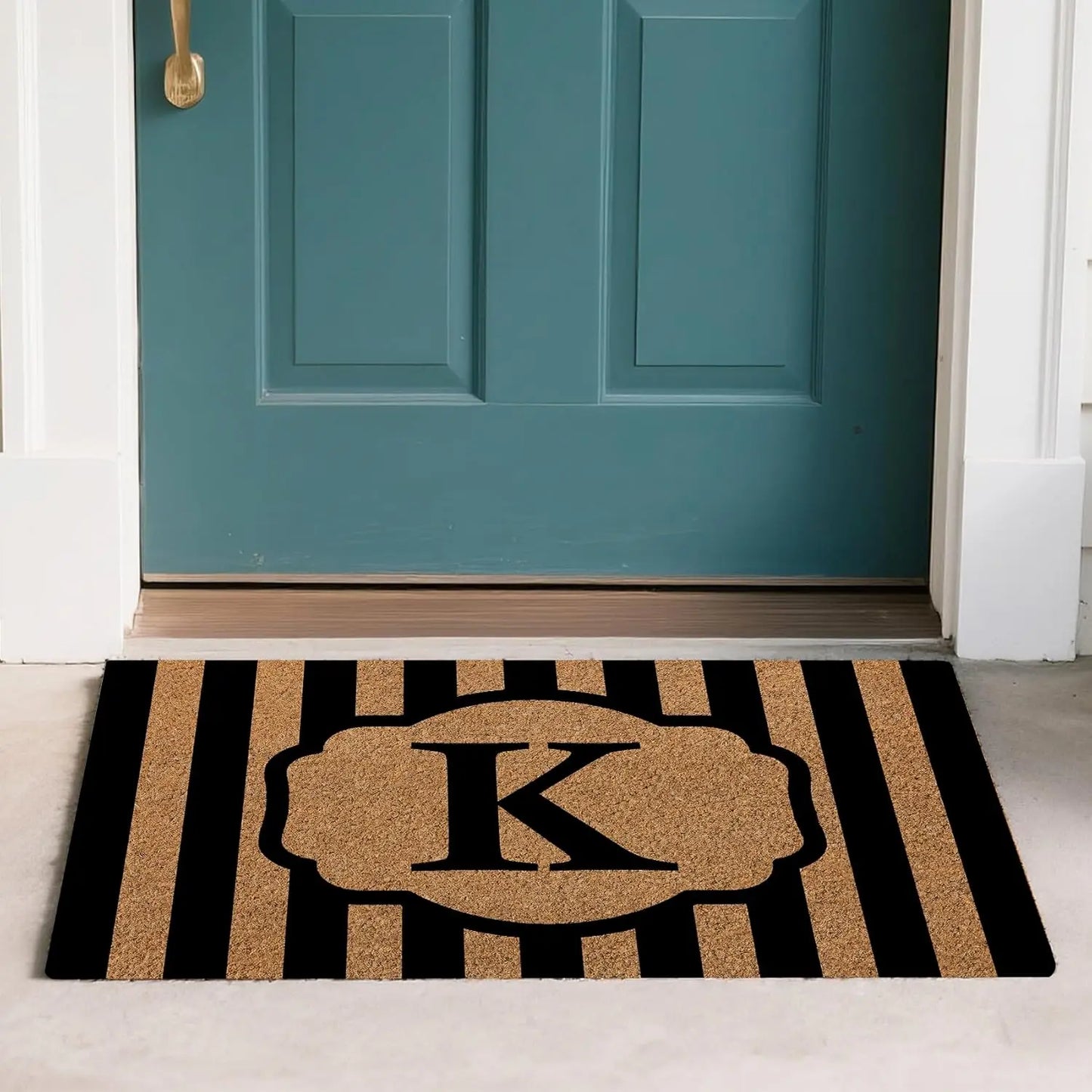 Custom Monogram Striped Rubber Front Door Mat