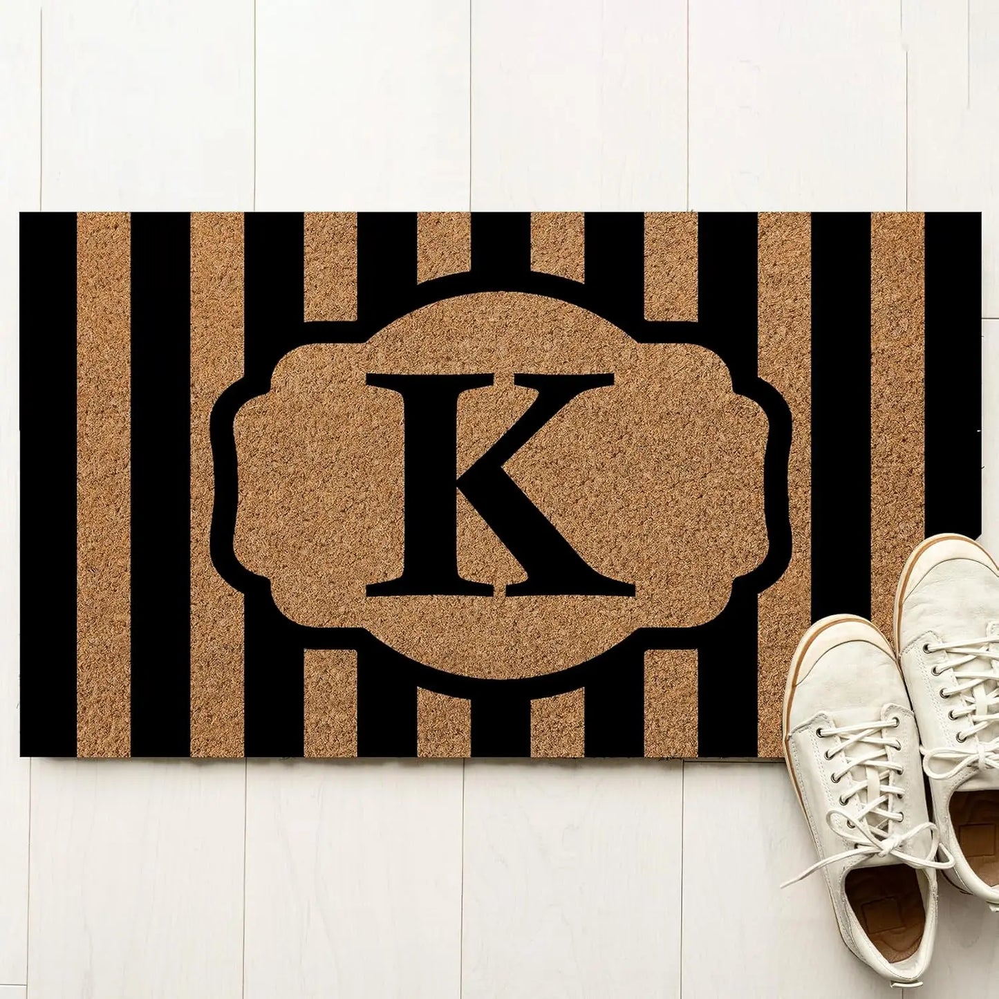 Custom Monogram Striped Rubber Front Door Mat