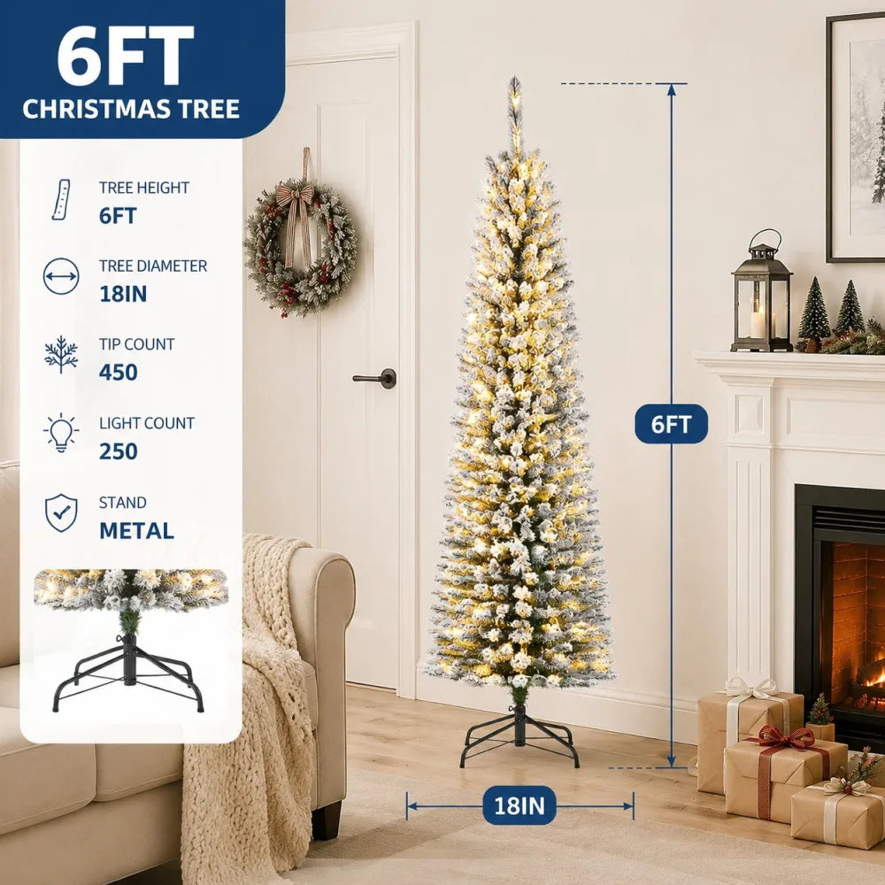 Slim Snow Flocked Prelit Christmas Tree With Warm Lights