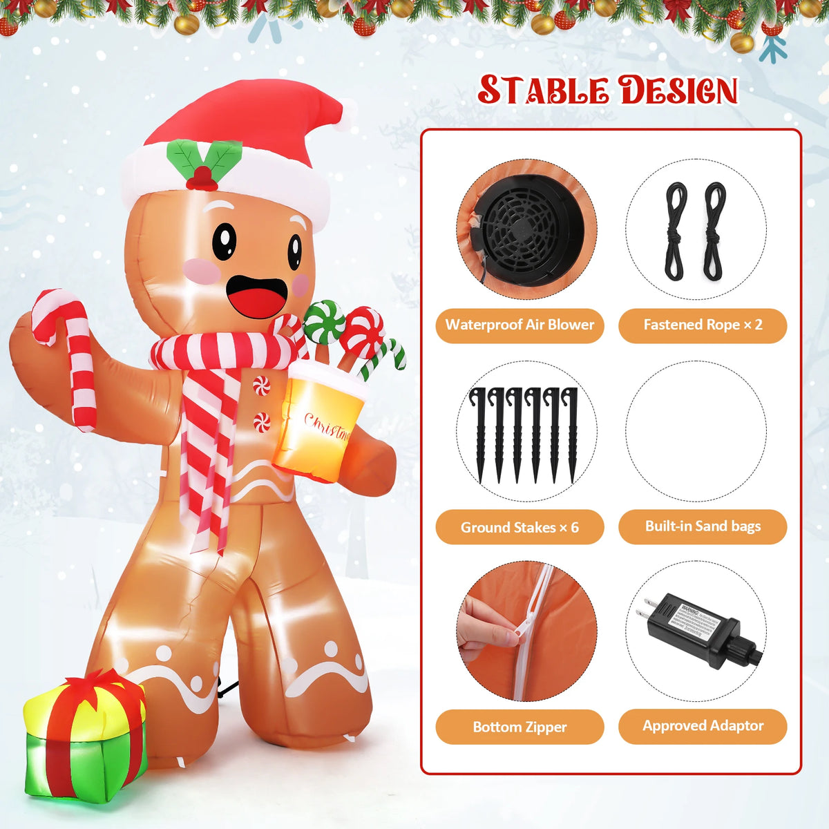 HiMISS Lighted Gingerbread Man Christmas Inflatable