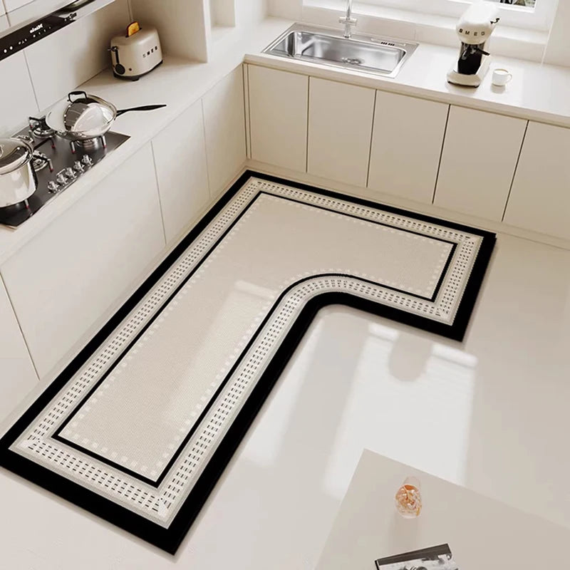 Kitchen Mat Waterproof Floor Mat Pvc Leather Rug Simple Style L-shaped Carpet Anti-oil Non-slip Carpets Home Decoration Rugs
