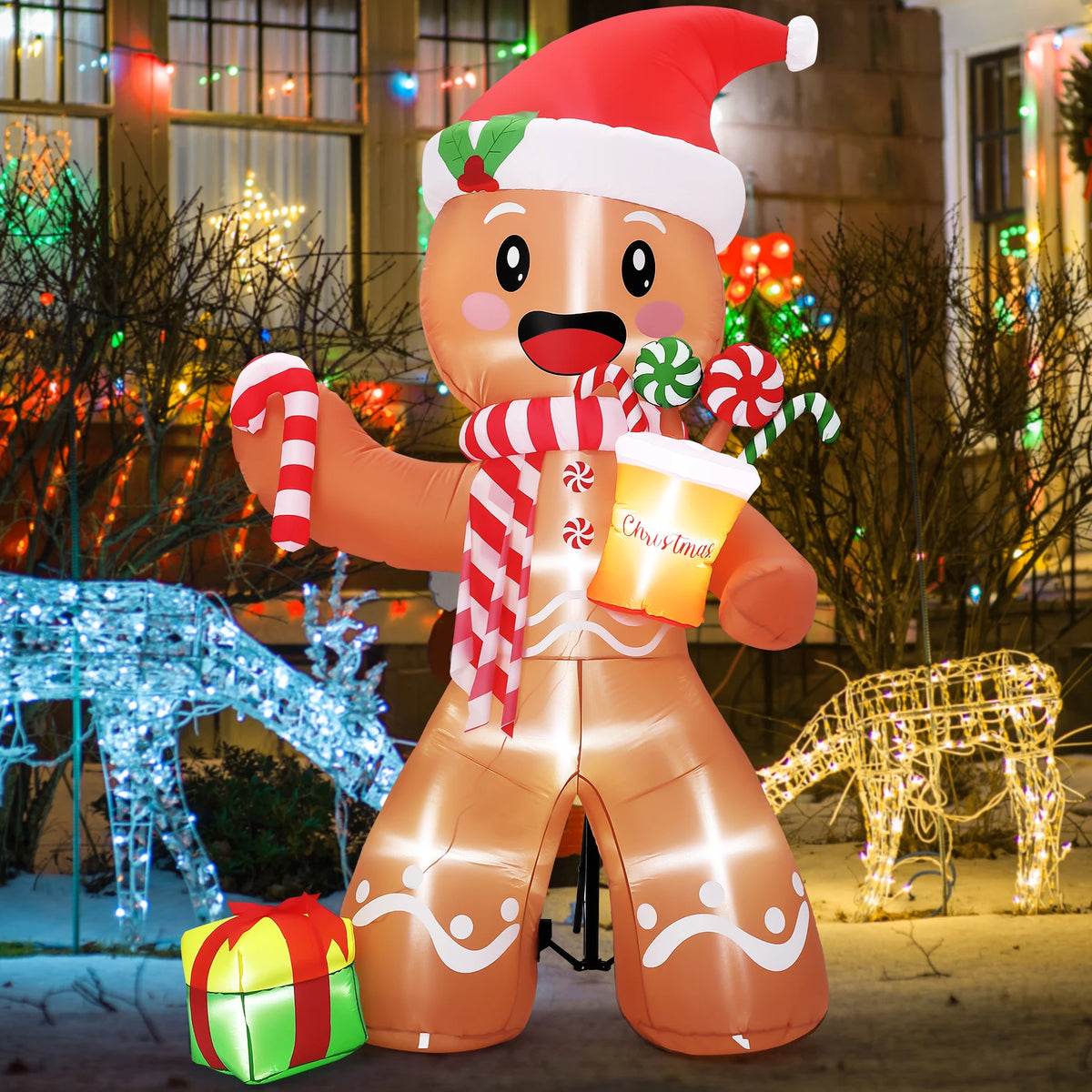 HiMISS Lighted Gingerbread Man Christmas Inflatable