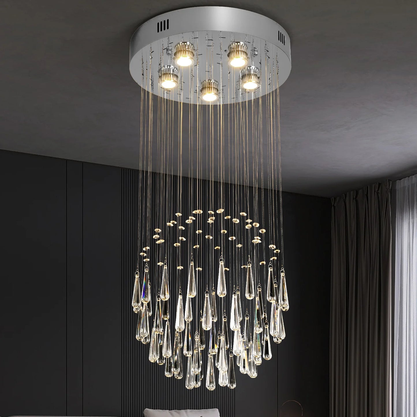 Luxury Crystal Led Pendant Light Loft Stair Droplight Modern Chandelier Ceiling Lamps Home Appliance Deco Lustre Hanging Fixture