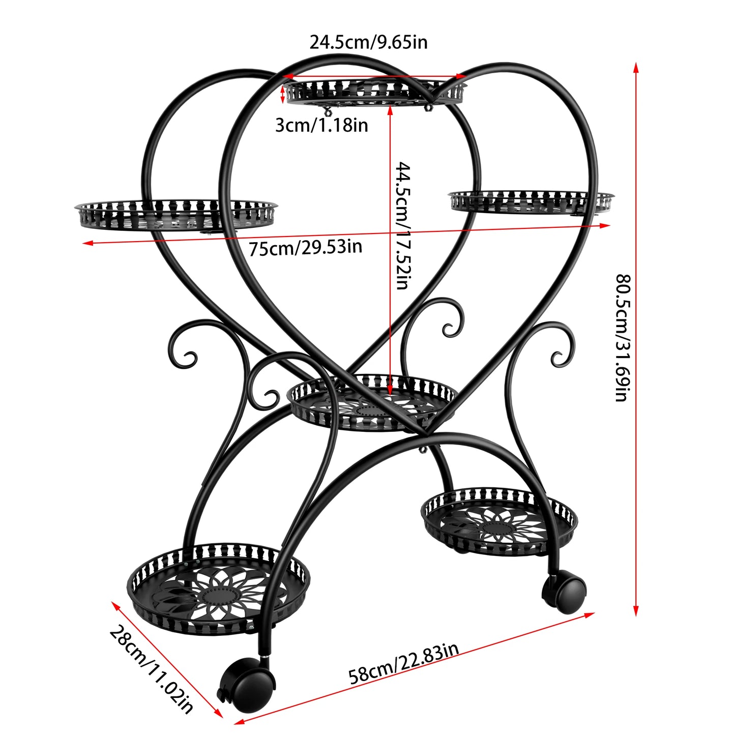 Wisfor Heart Shaped Metal Rolling Plant Stand