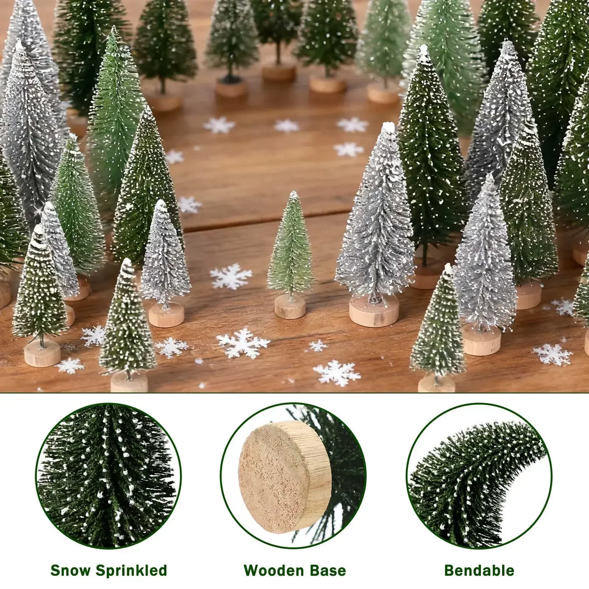 Artificial Christmas Bottle Brush Trees With Wooden Base