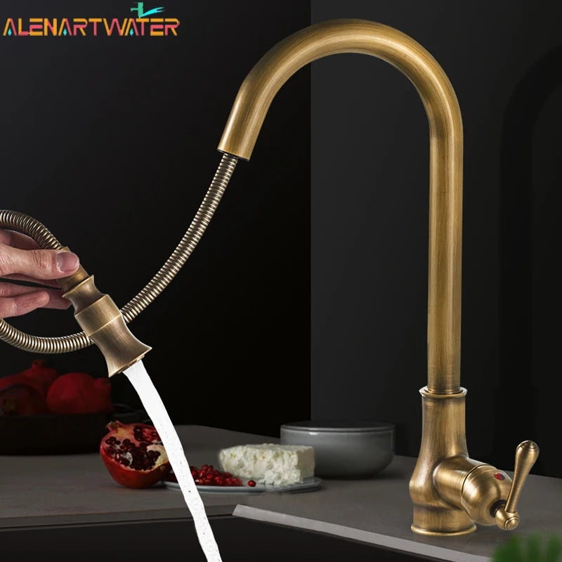 Alenartwater Brass Kitchen Faucet Single Handle Pull Out Tap